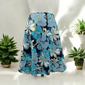 Citrine Blue and Black Midi A-Line Skirt - Size 2